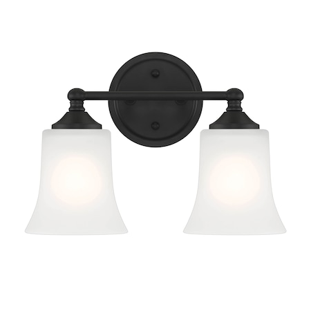 Designers Fountain Bronson 13.25in 2-Light Matte Black Transitional Indoor Vanity Light with Etched Glass Shades D278M-2B-MB